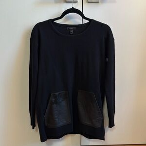 Long Merino Wool Sweater with Leather Pockets